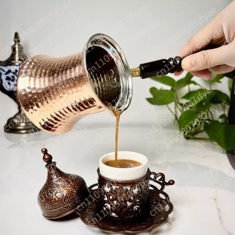 Handmade thickened copper coffee pot, hot milk brewed teapot, wooden handle, heat-proof, hand-brewed pot