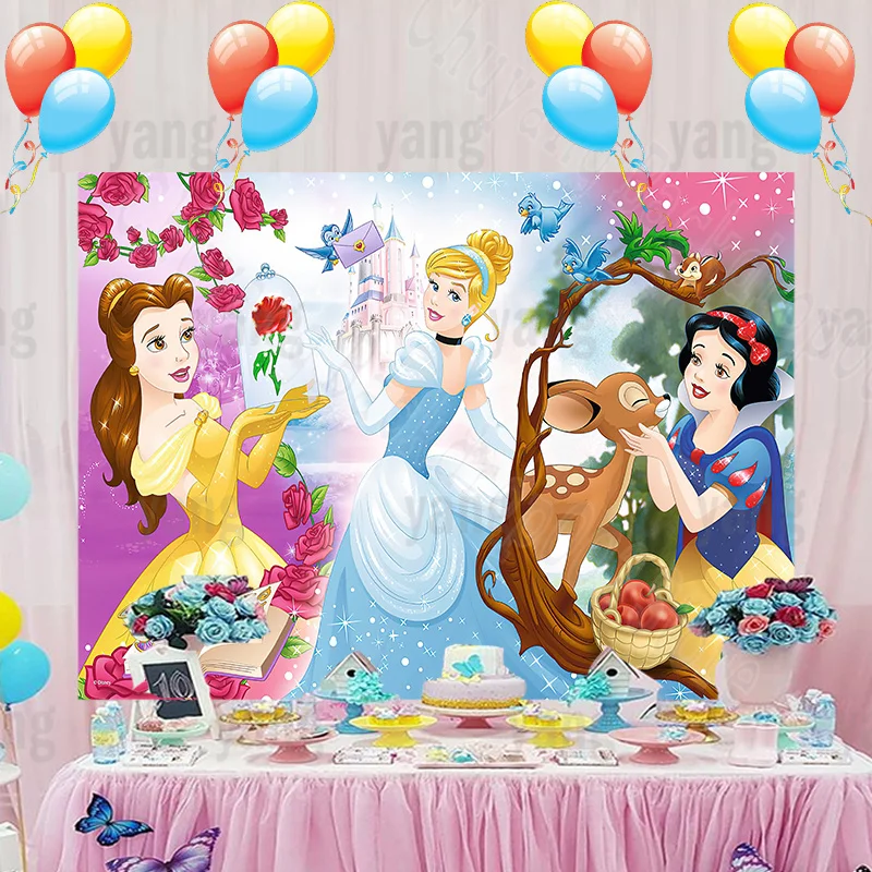 الحرة تخصيص ديزني الأميرة طفل حفلة خلفية القماش خلفية الأطفال ديزني حفلة عيد ميلاد الجدار زينة هدية عيد ميلاد
