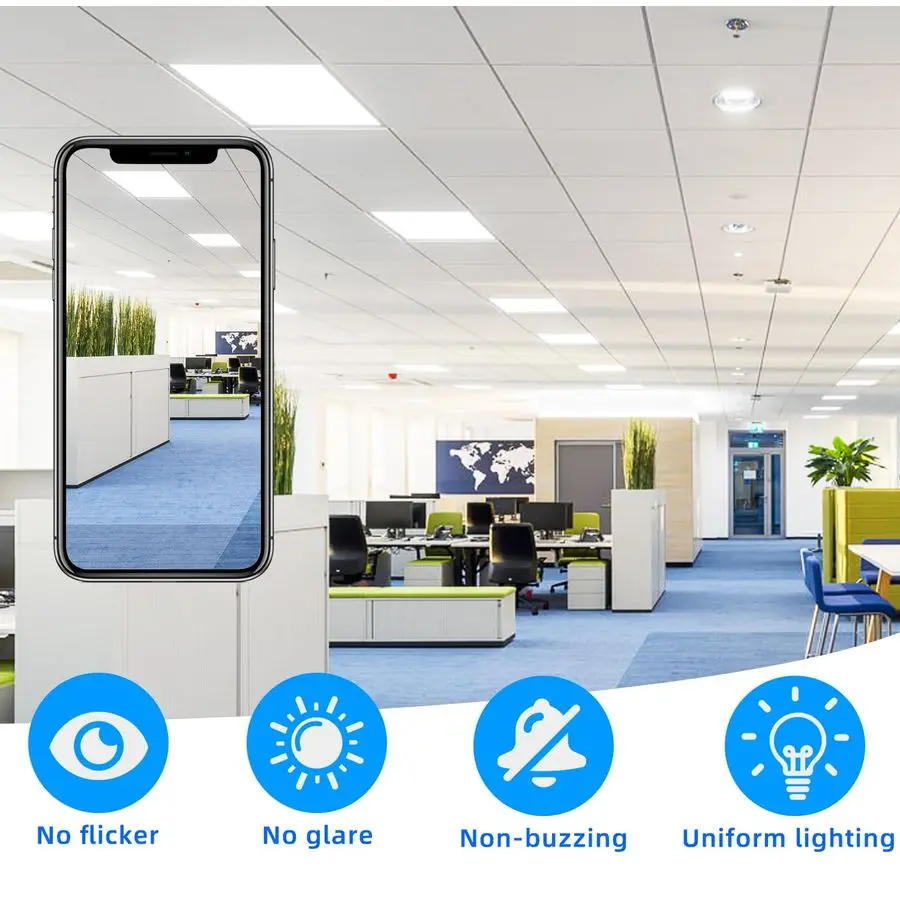 2X4 LED ضوء لوحة مسطحة، 4 عبوات، 010 فولت عكس الضوء، 7800 لومن، ضوء نهاري 5000 كلفن لون أبيض، لوحة إضاءة LED مسطحة بسقف منسدل، راحة #4