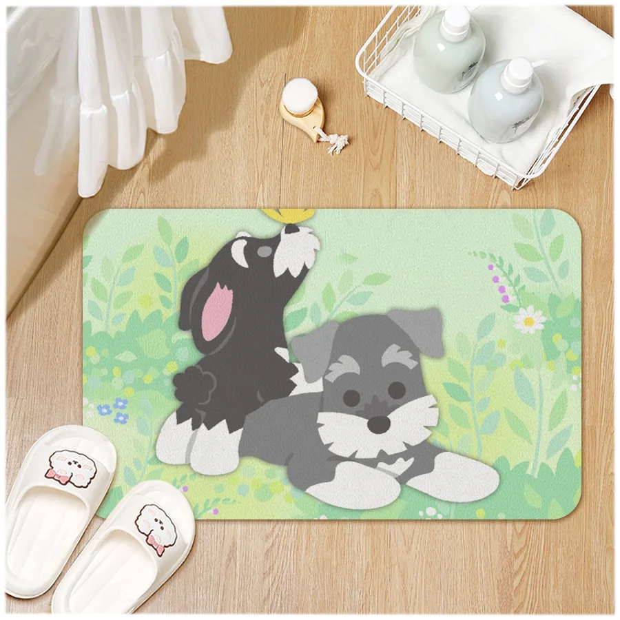 Bathroom Bath Mat Non-Slip Cute Schnauzer Puppy Entrance Door Rug Absorbent Kitchen Bedroom Floor Carpet  Welcome Mat