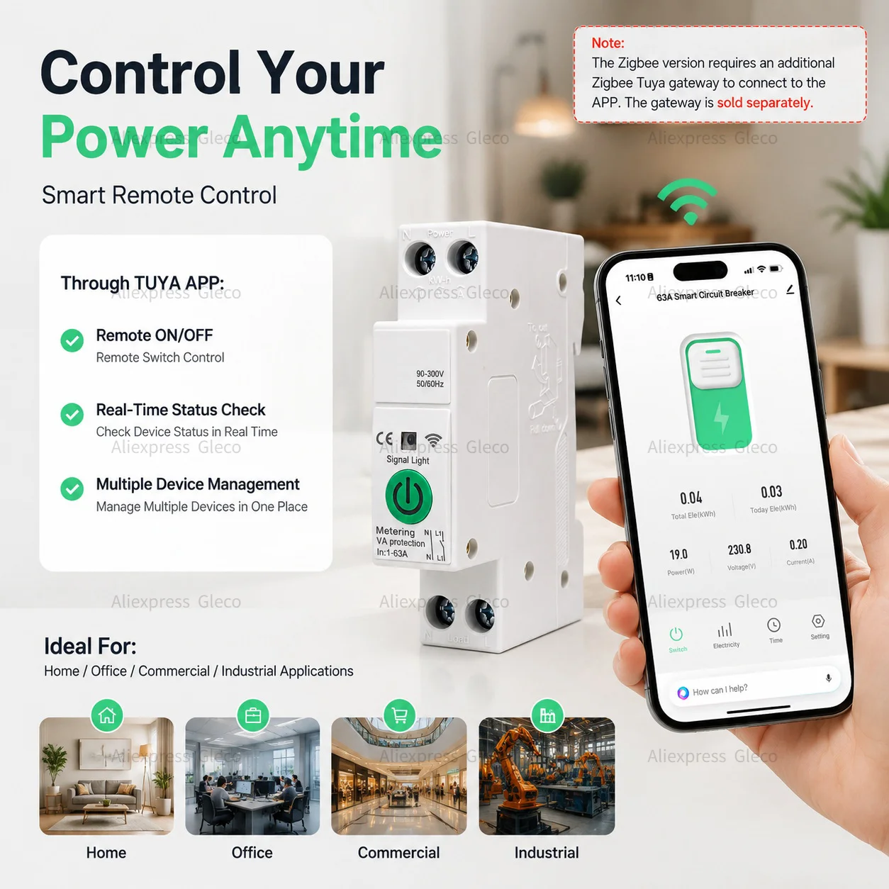 TUYA 63A Smart Circuit Breaker WiFi Zigbee Switch APP Remote Control Timer Energy Monitor Voltage Current Overload Protection image 6