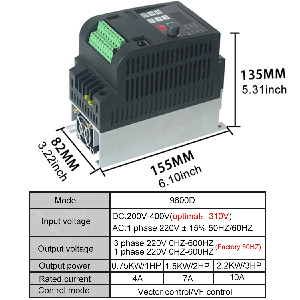 VFD 220V Solar Inverter Variable Frequency Drive Full Enclose Terminal 4kw 200‑400V DC Input 3P 220V AC Output for Water