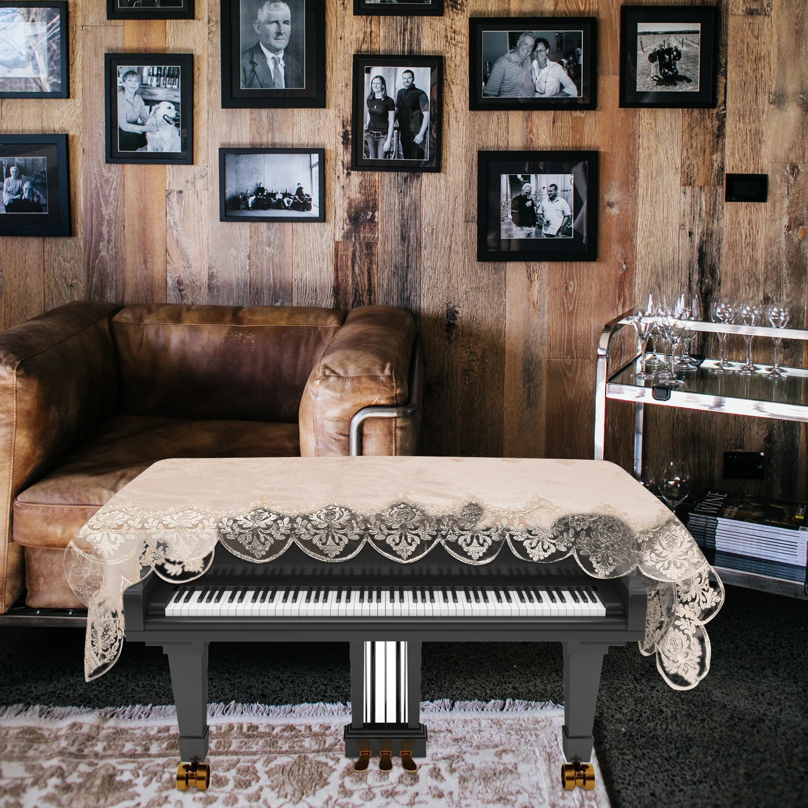 

1pc Embroidered Dustproof For Piano Keyboard Instrument Accessories Foldable Lace Pattern Decorative Cover Cloth Dustproof Piano