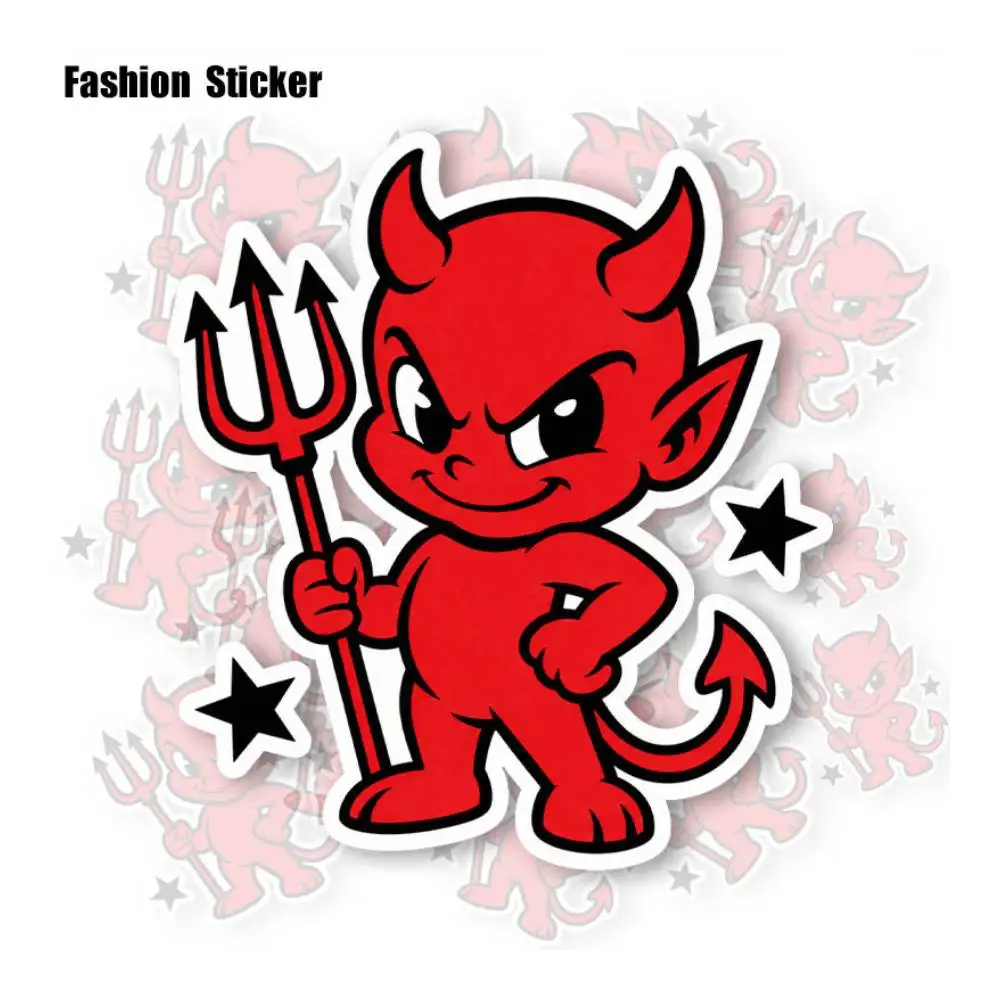 2D Flat Red Devil Cartoon Vinyl Sticker Cute Horror Decal for Motorcycle Helmet Car Vehicle q