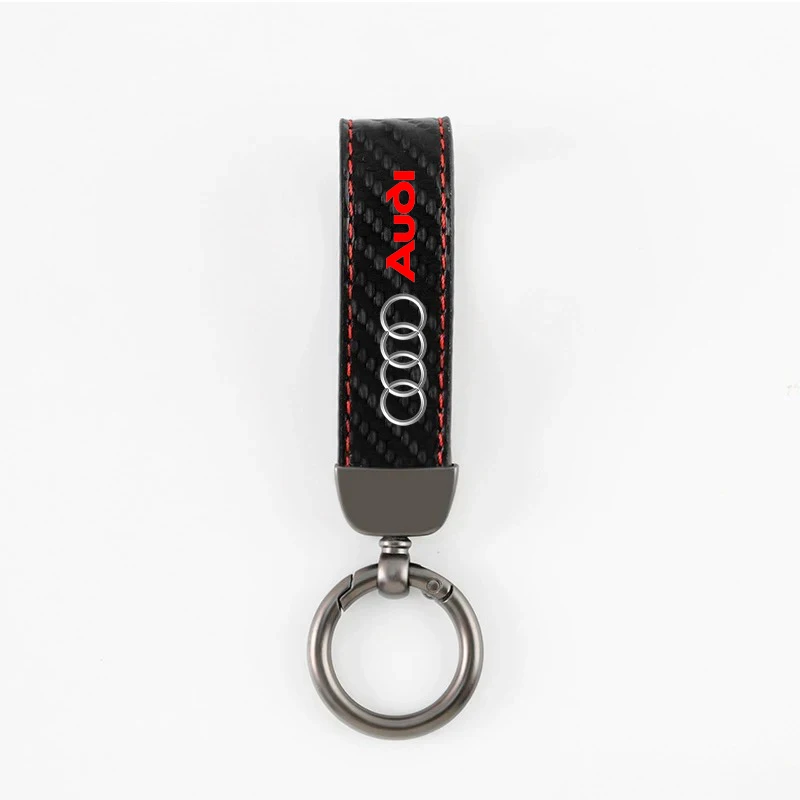 Car Emblems Keychain Leather Carbon Fiber Keyring Anti-lost Pendant for Audi Q2 Q3 Q3 Q4 Q5 Q6 Q7 Q8 S6 SQ2 TTS Auto Accessories