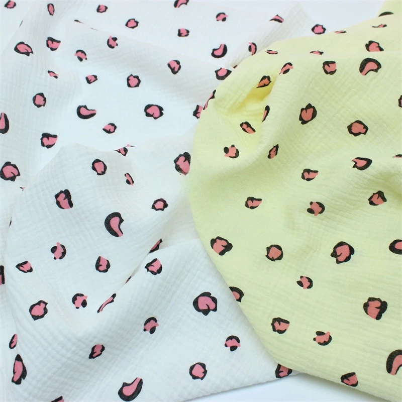 더블 레이어 거즈 레오파드 코튼 크레이프 천, 홈웨어 잠옷 만들기, 봉제 원단, 너비 135cm
