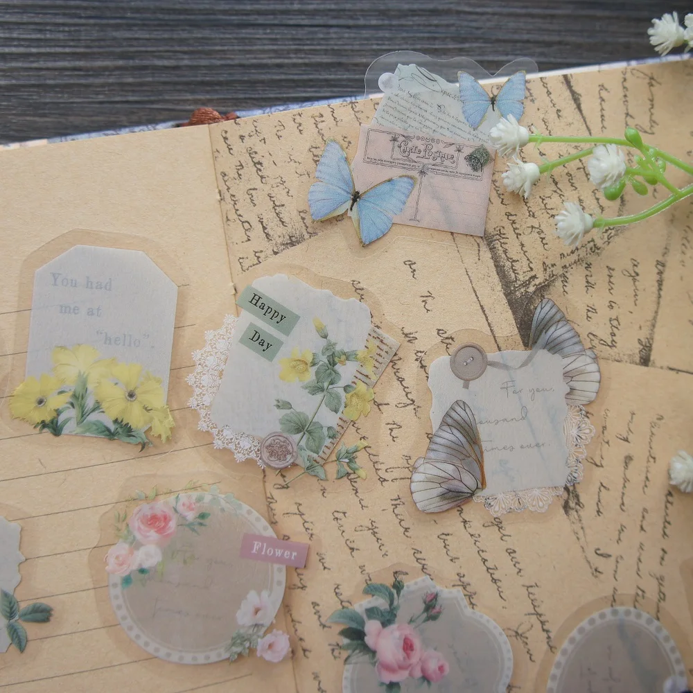 

28pcs Hemp Wreath Flower Garland and Angel Style PVC Sticker Scrapbooking DIY Gift Packing Decoration Tag