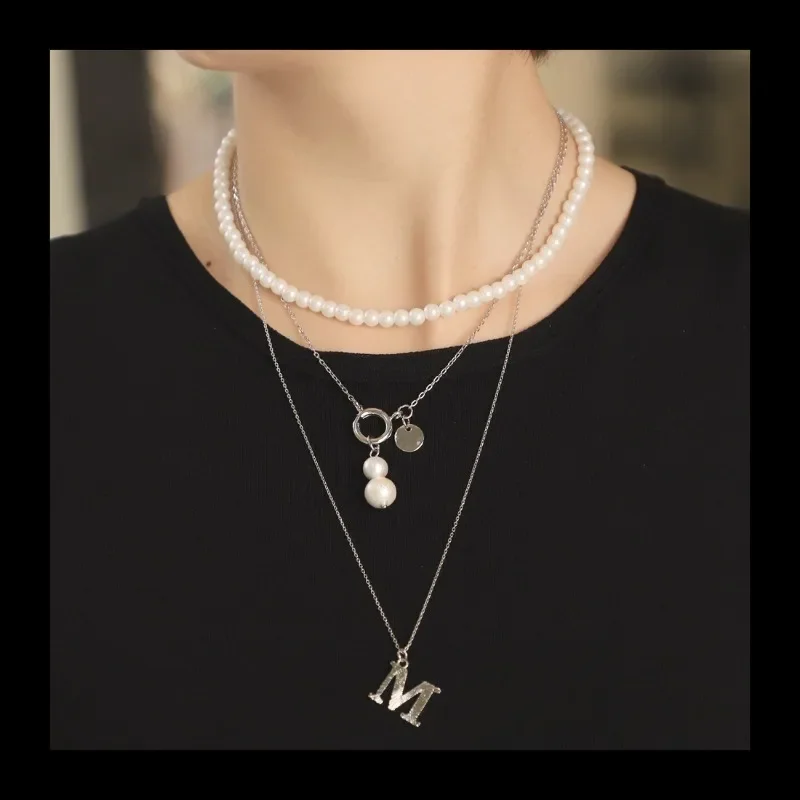 الذهب معدن متعدد الطبقات مكدسة اللؤلؤ المختنق قلادة الزخرفية نمط إلكتروني قلادة الإناث #1