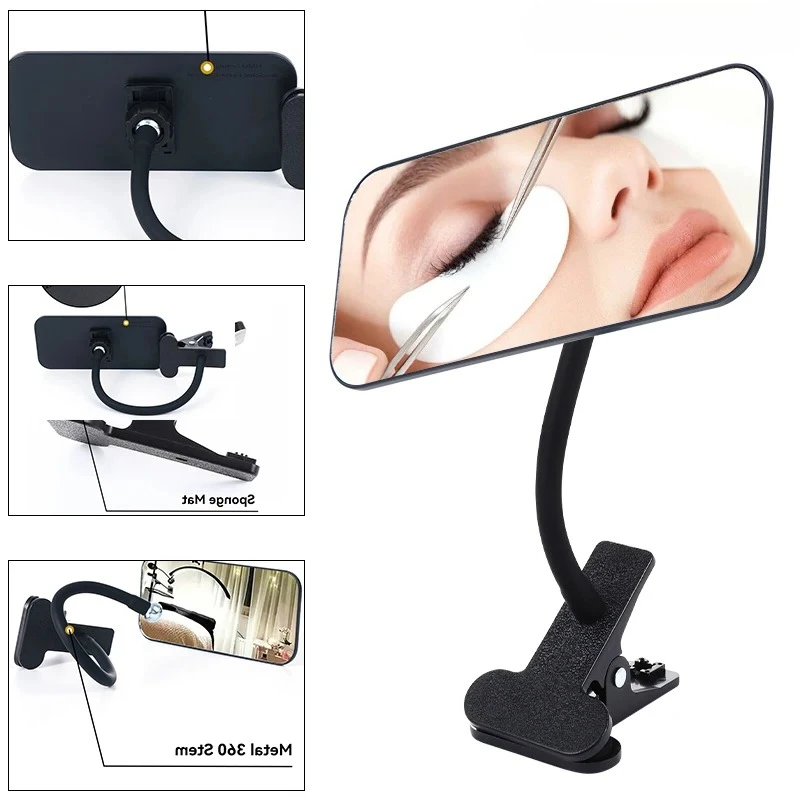 

360° Rotating Clip-On Eyelash Mirror - Adjustable Pro Makeup Tool with Protective Frame, Hands-Free Lash Extension Essential