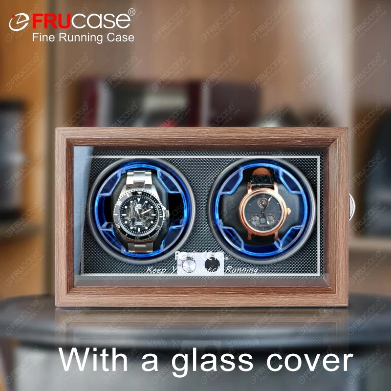 FRUCASE Double Watch Winder for Automatic Watches 2 Rolex Box Jewelry Display Collector Storage Wood Grain with Light