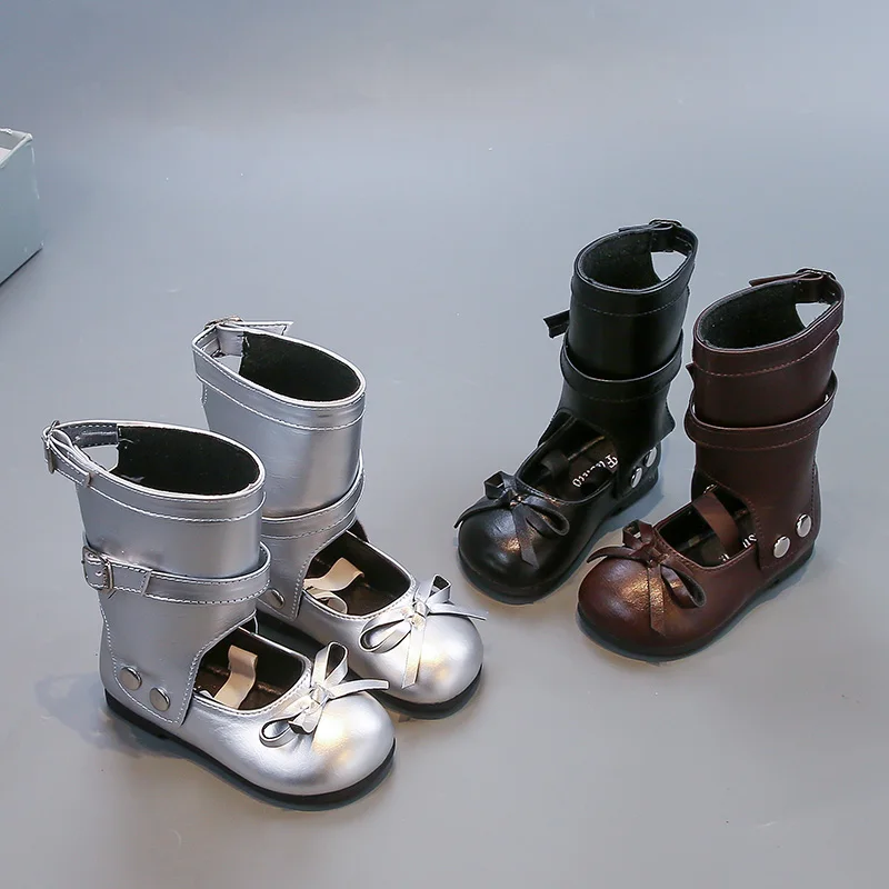 

Autumn New Kids Girls Leather Boots Trend Two in One Children's Bowknot Flat Shoes Sweet Elegant Fashion Princess Causal Boots