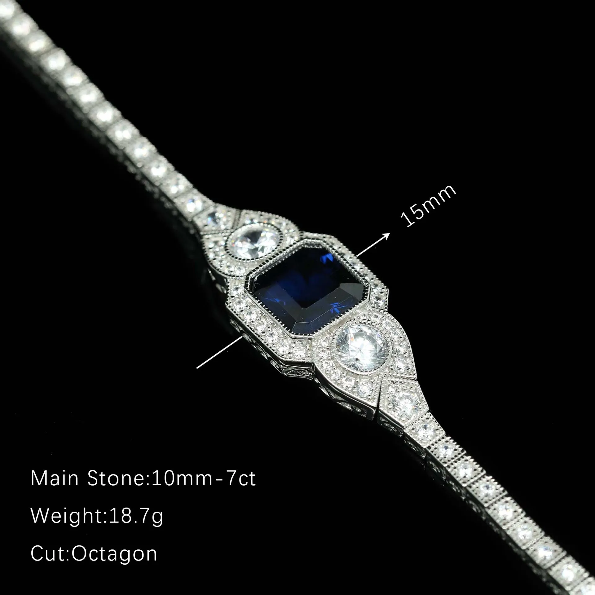 Art Deco Design 7ct Octagon Cut Lab Grown Sapphire Vintage Tennis Bracelet for Women Wedding 925 Sterling Silver Fine Jewelry