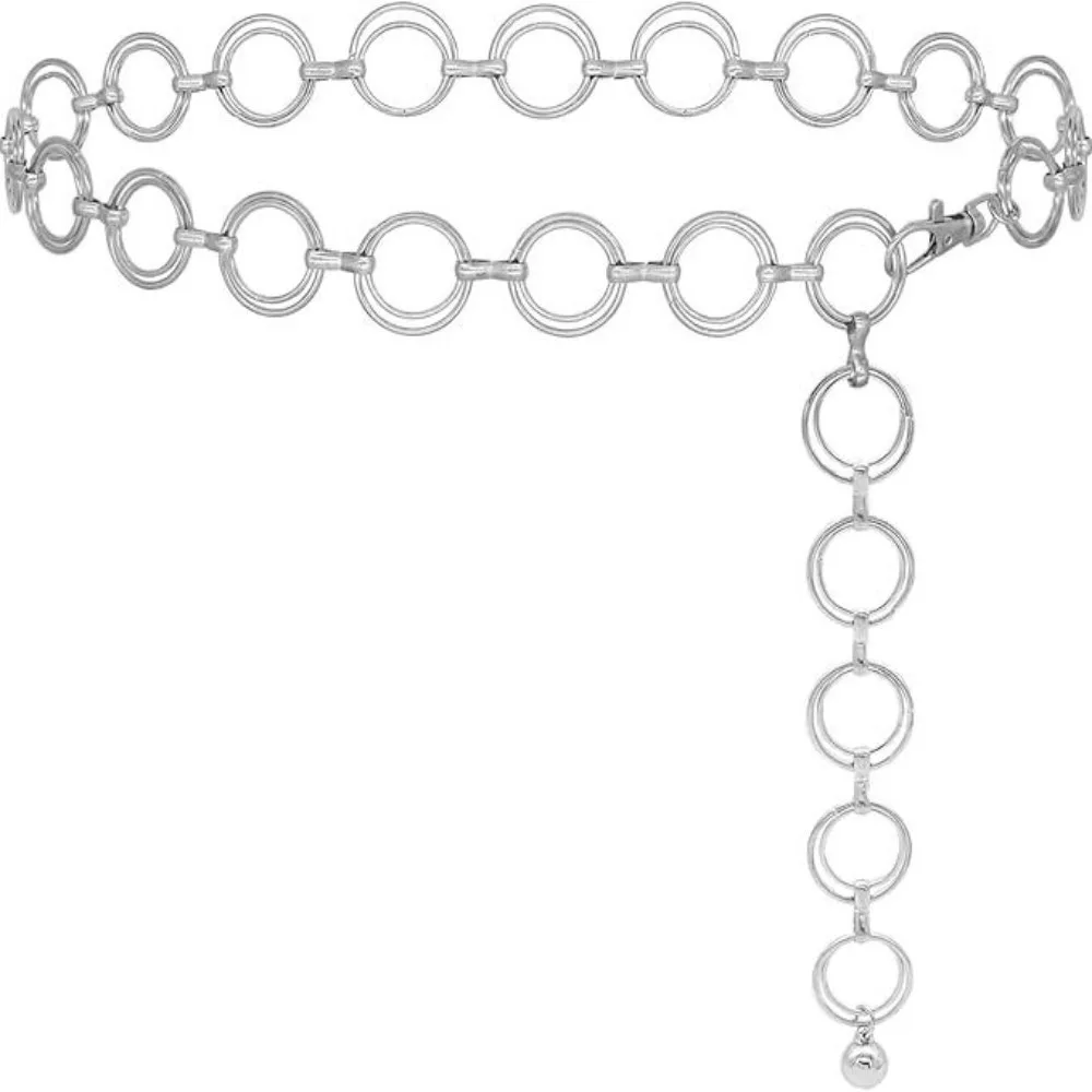 Fashionable Alloy Metal Waist Chain Rectangular Link Round Link Waist Belt Adjustable Hollow Chain Belt Daily Outfits