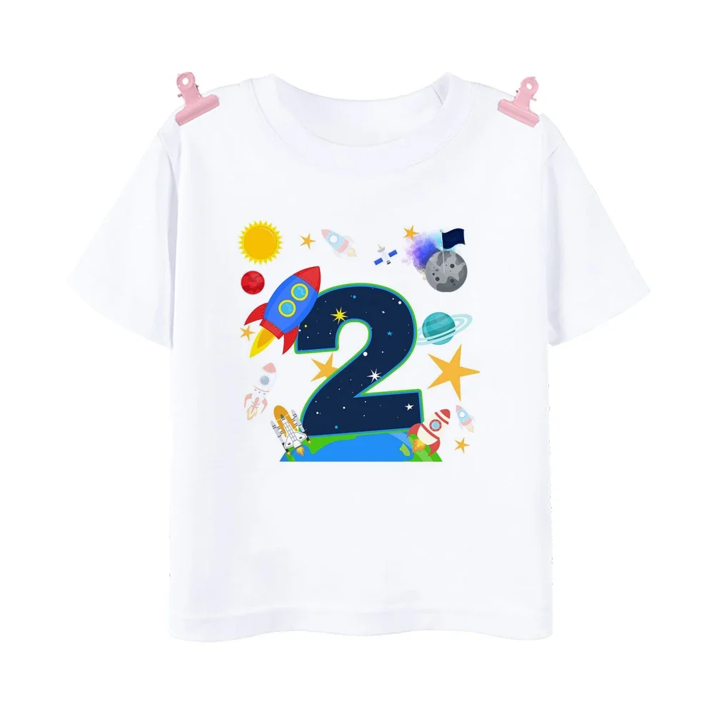 Aerospace Rocket Birthday Number 1-10 Print Tops Kids T-shirt Kids Shirt Aerospace Theme Birthday Party Outfit Boy Girl Clothes