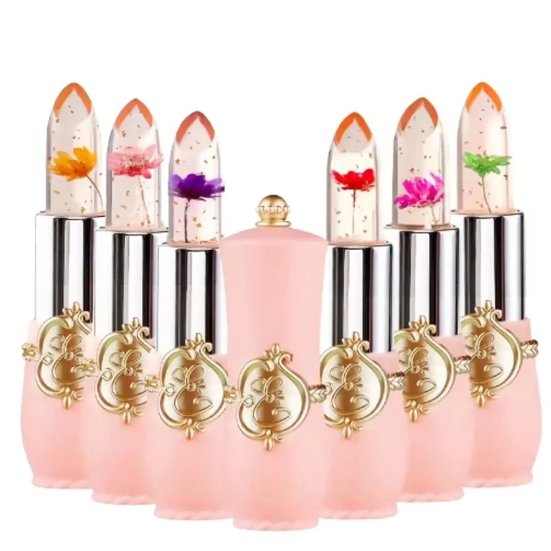 Rouge à lèvres en gelée de fleur de cristal, baume à lèvres de carthame à couleur changeante, Nutrition durable, hydratant, changement de température, brillant à lèvres