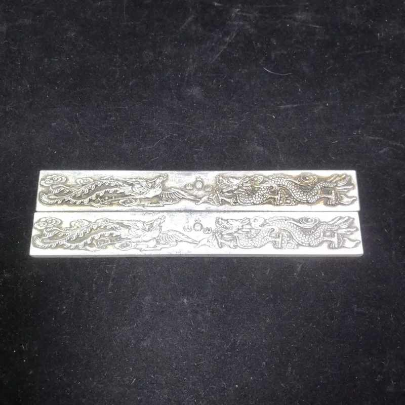 

Crafts Antiques Antique Ornaments Silver-Plated Dragon and Phoenix Leveling Ruler Calligraphy Paperweight Solid Pressing Strip B