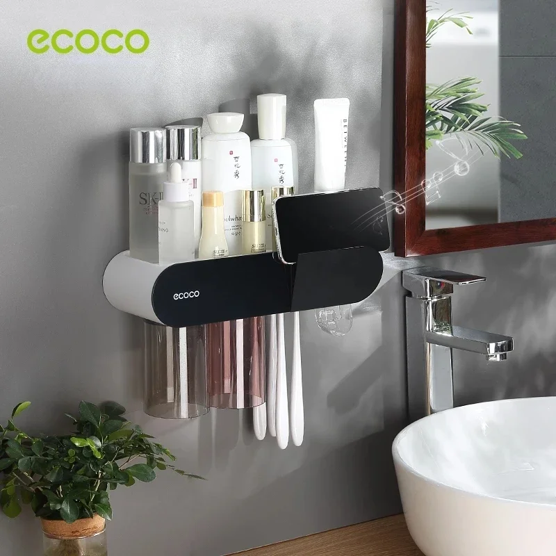 ECOCO Magnetic Adsorption Inverted Toothbrush Holder Automatic Toothpaste Squeezer Dispenser Storage Rack Bathroom Accessories