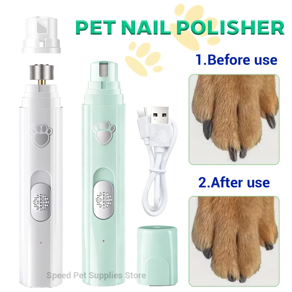 Электрическая шлифовальная машинка для стрижки ногтей для собак, USB перезаряжаемые триммеры для ногтей для домашних животных, безболезненные с полирувальным колесом для маленьких/больших домашних животных