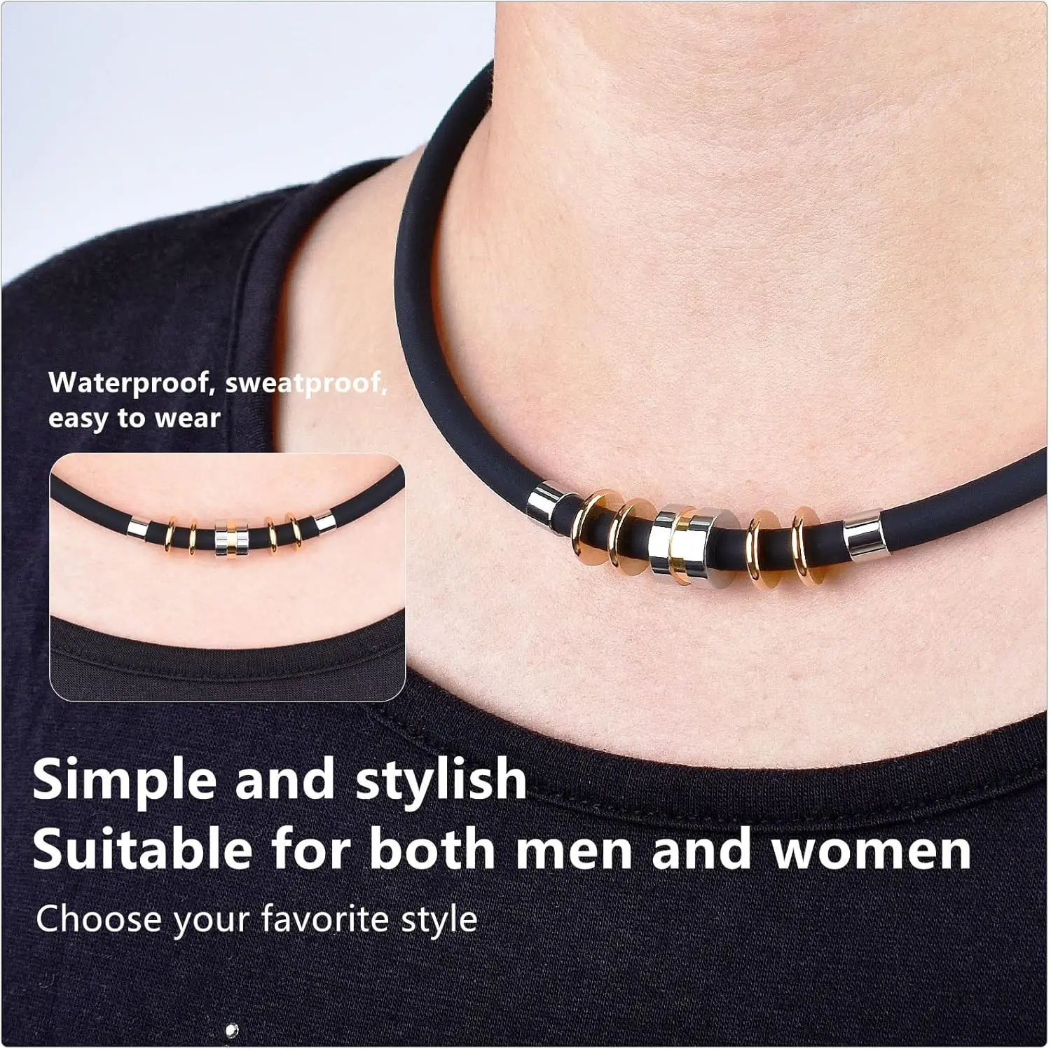 ARADOO Power Silicone Necklace for Men with Negative Ion Titanium Steel Pendant Sport Collar Jewelry Gifts