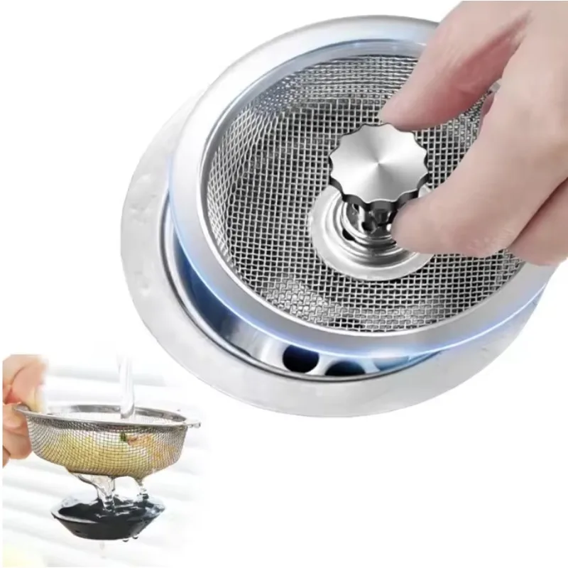 مصفاة فلتر من الفولاذ المقاوم للصدأ لحوض المطبخ مع سدادة مقبض بديلة لسلة تصريف فتحة نفايات لحوض المطبخ