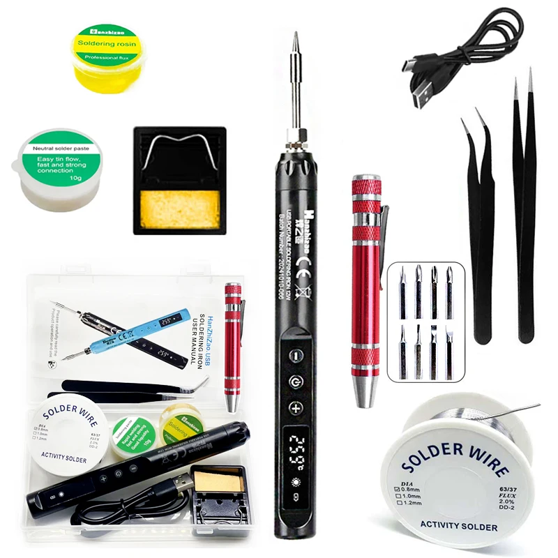 مجموعة لحام USB بشاشة رقمية متعددة الوظائف، تحكم دقيق في درجة الحرارة وأكثر كفاءة، أسود