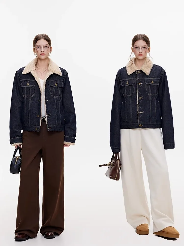 

Джинсовое пальто с длинным рукавом, женское меховое плюшевое женское осеннее пальто обычного кроя, милая девушка, академия, классная дышащая стеганая шнуровка, шикарная