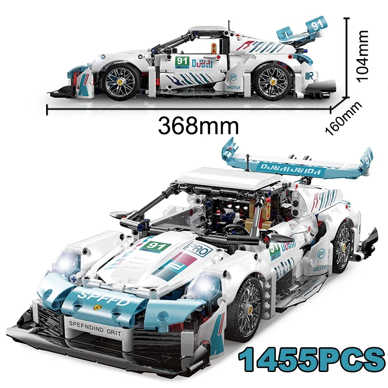 1455PCS High-Tech White Sports Car Building Blocks Hypercar Racing Assemble Technical Vehicle Bricks Toys For Boys Adult Gifts