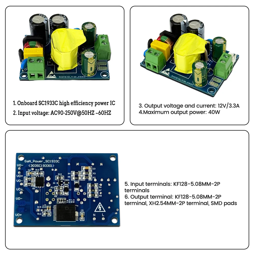 AC-DC Isolamento Switch Power Module, Módulo De Redução De Tensão, Step Down Buck Converter Board, AC90-250V a 12V, 3.3A, 40W