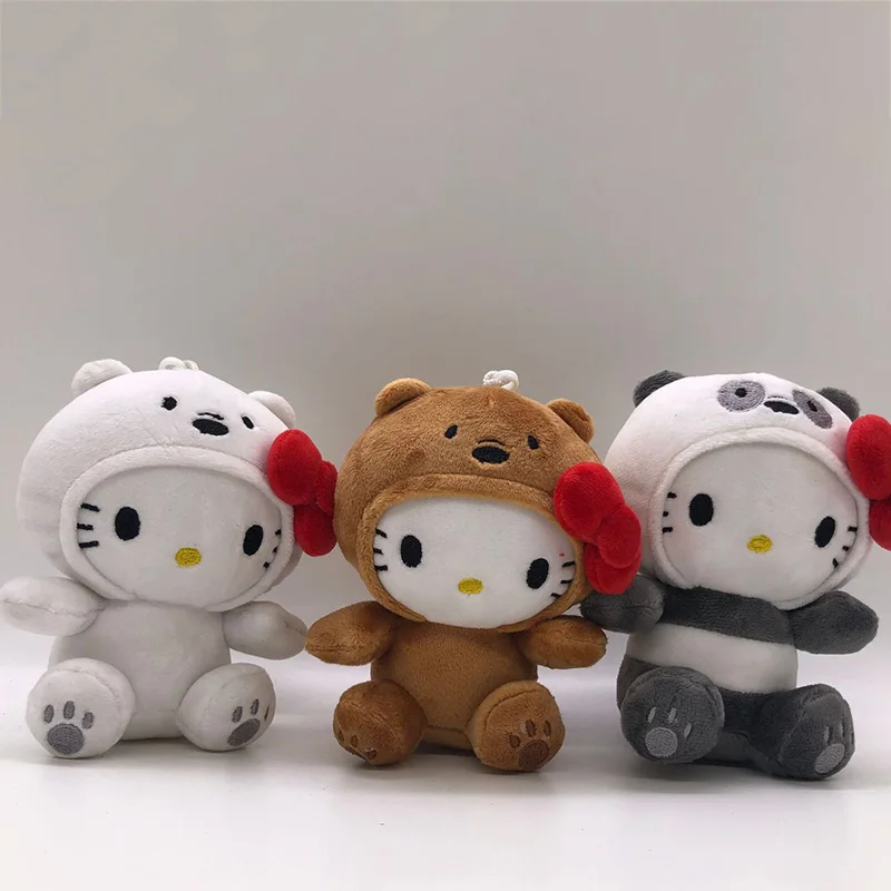 10cm Hello Kitty Plush Toy Doll Bow Cos Panda Brown Bear White Bear Cute Soft Stuffed Doll Pendant Key Chains Gifts Kids