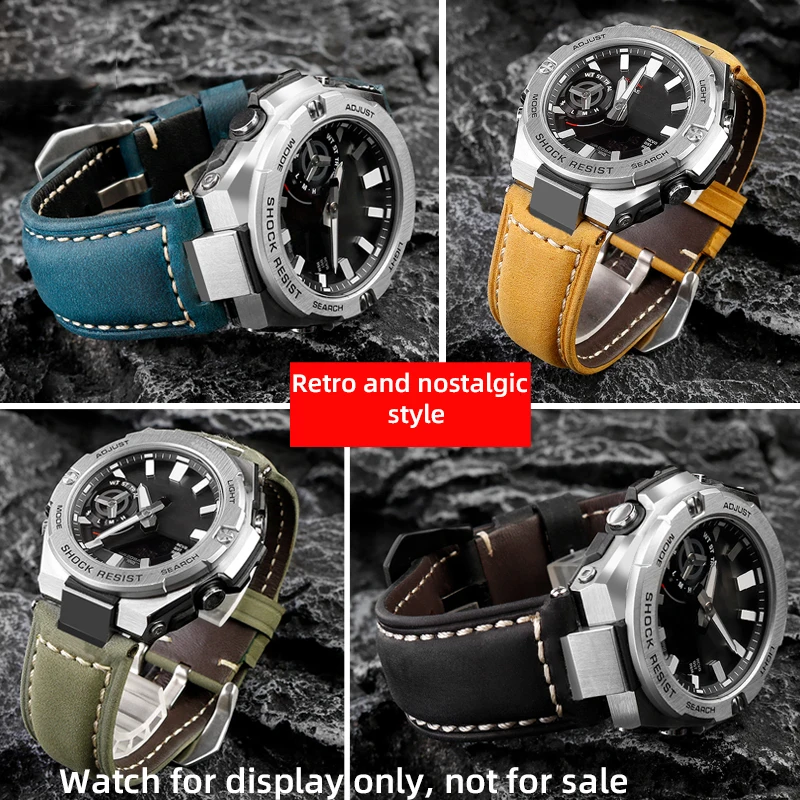 Vintage Leather Watchband For Casio G-SHOCK Steel Heart GST-B500D/AD GST B500 Leather strap Retro Watch Strap Men Bracelet brown