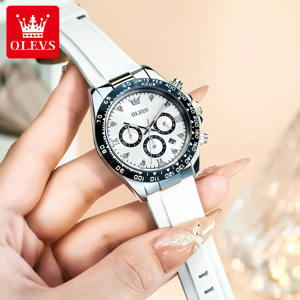 OLEVS New Couple Quartz Wristwatch for Men Women Fashion Silicone Strap Chronograph Auto Date Waterproof Lover's Watch Gifts