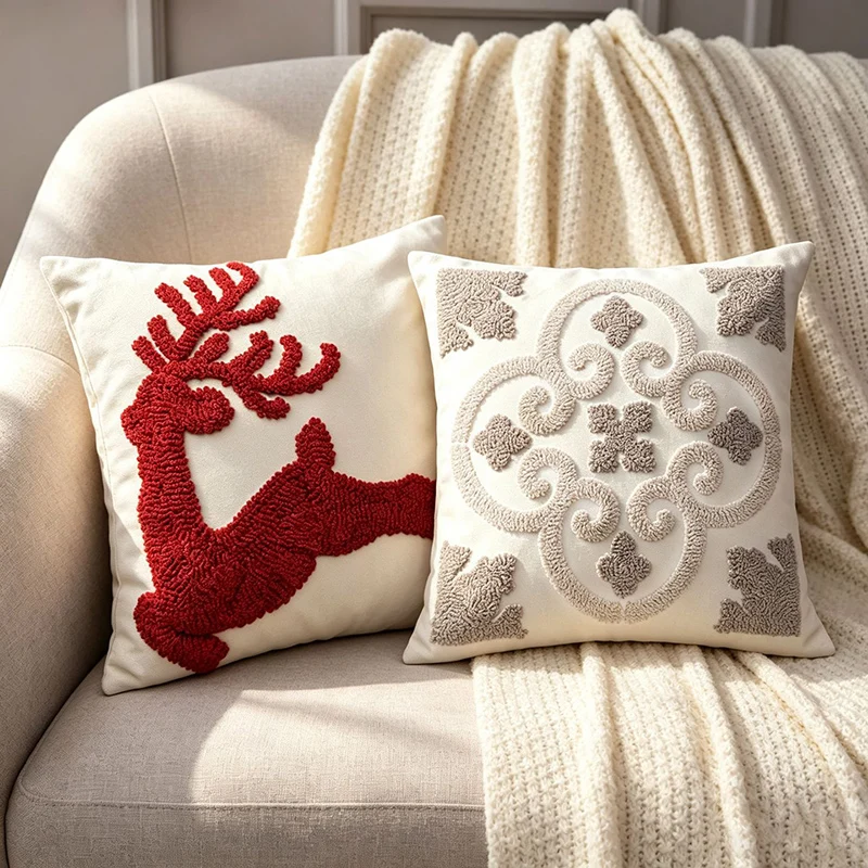 Decorative Geometric Embroidered Lumbar Throw Pillow Light Luxury for Sofa Living Room Homestay Removable Cover