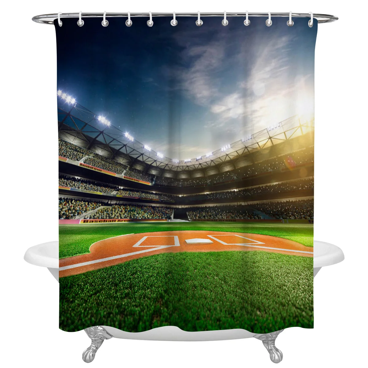 Football Field Spectator Green Grass Waterproof Bathroom Decoration Shower Curtain With Hook Bath Curtains Bathroom Accessories