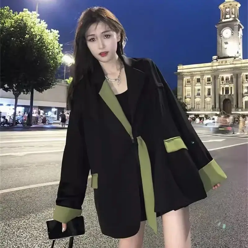 Fat Sister MM 2024 Autumn New Sweet Cool Design with Contrast Color Ribbon Long sleeved Suit Coat Women\'s Loose Versatile Top WF