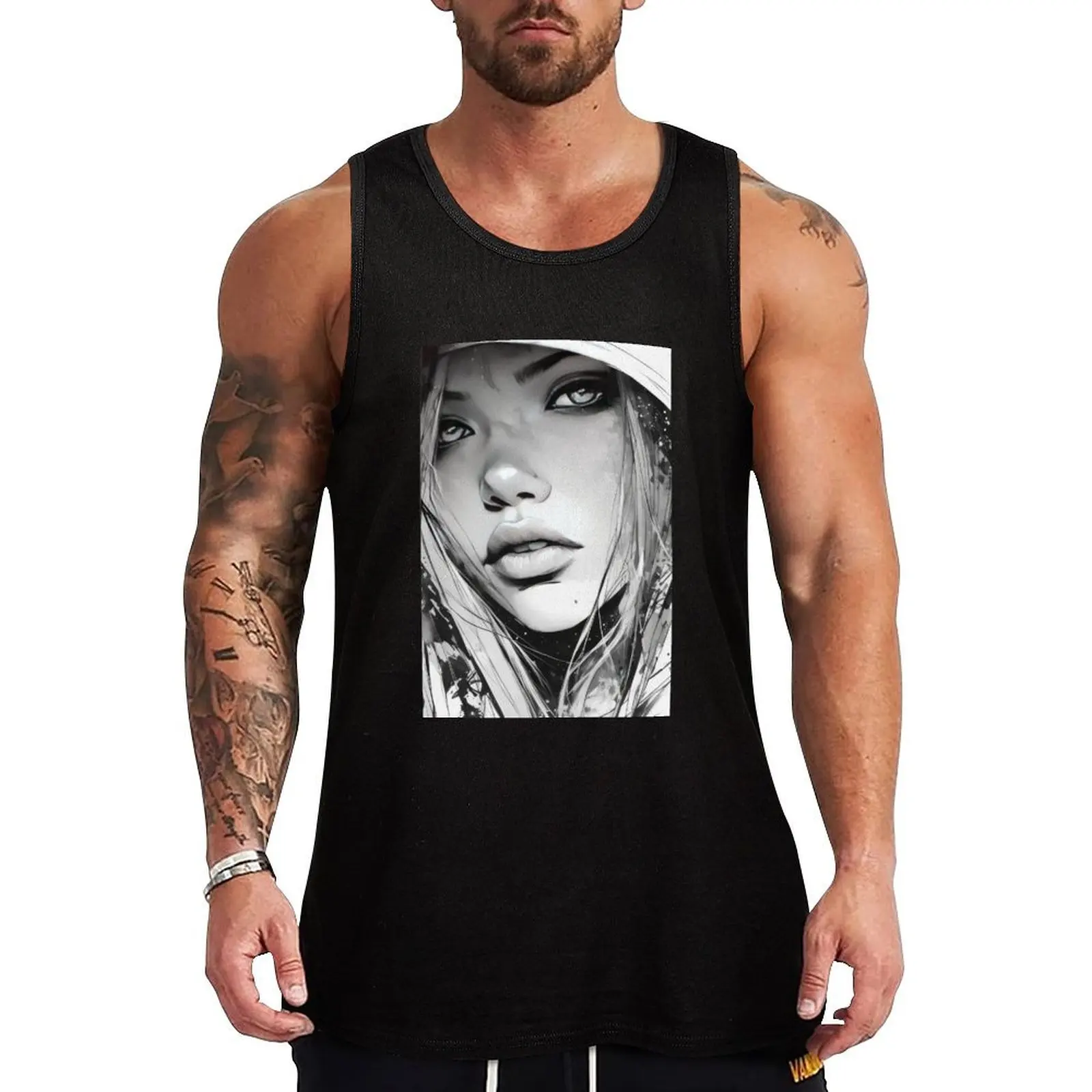 beautiful girl with blue eyes Tank Top Simple Graphic Tank Top Minimal Print Sleeveless