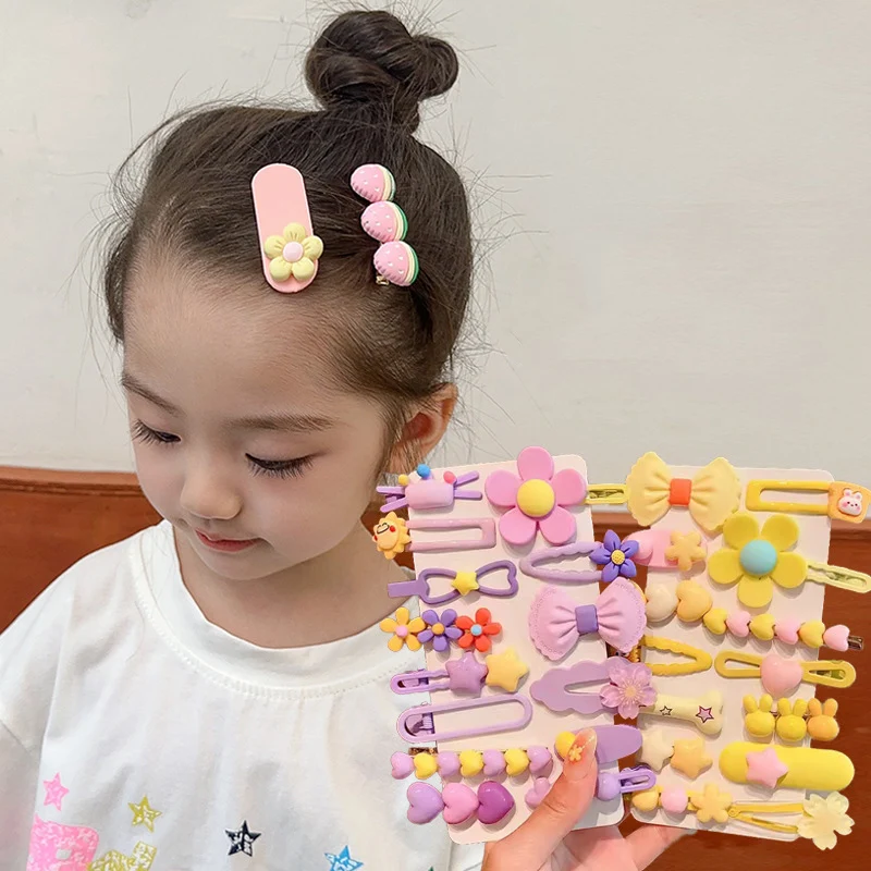 14Pcs/Set Children Cartoon Flower Hair Clips Baby Girls Cute Bowknot Hairpin Barrettes Headwear Kids Cartoon Hair Accessories