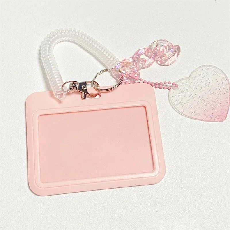 Portatarjetas de identificación con colgante de amor, fundas Kawaii para tarjetas de crédito, fundas para tarjetas de autobús para estudiantes, funda con cuerda de primavera