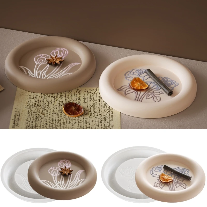 

Round Silicone Mold Tray Nonstick Resin Crafting Moulds Flower Pattern Plate Moulds Home Decors Molds Silicone Texture