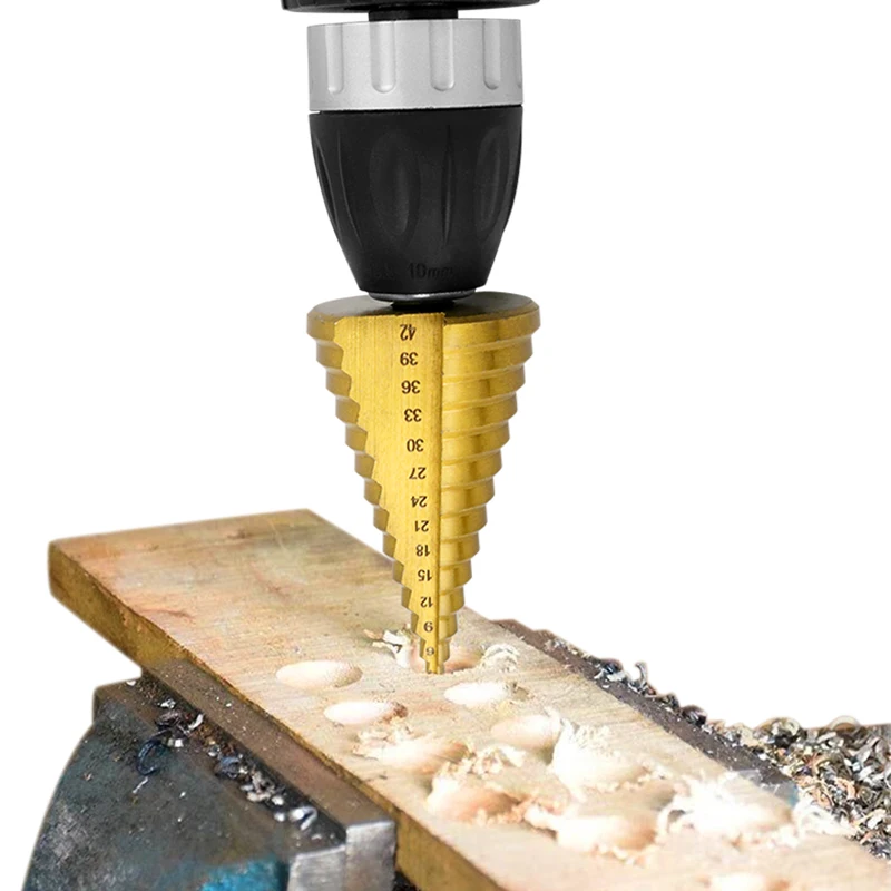 Triangle Handle Straight Groove Pagoda Drill 4-42 Titanium Plated Step Drill Electric Tool For Drilling  Expanding And Opening