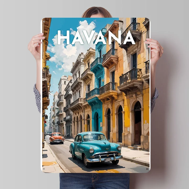 Havana Street Scene With Classic S Car Poster Customized Vintage Metal Signs Wall Art Retro Tin Plaque for Fans Decoration Room