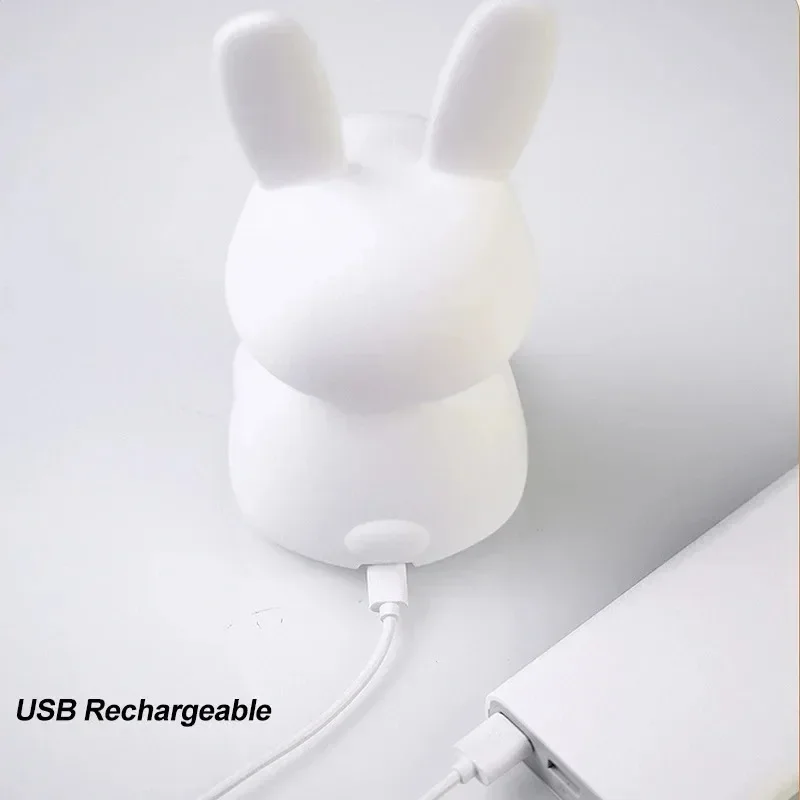 Cute Rabbit Night Light | Touch Controls  Scheduled Night Companion | 8-color gradient USB charging soft light is not dazzling