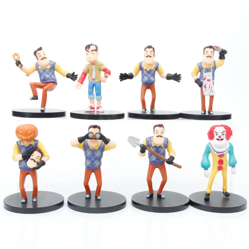 Nuevo 8 unids/set Hola mi vecino payaso Anime muñeca modelo de figura de acción juguete colección decoración ornamento regalo para niños