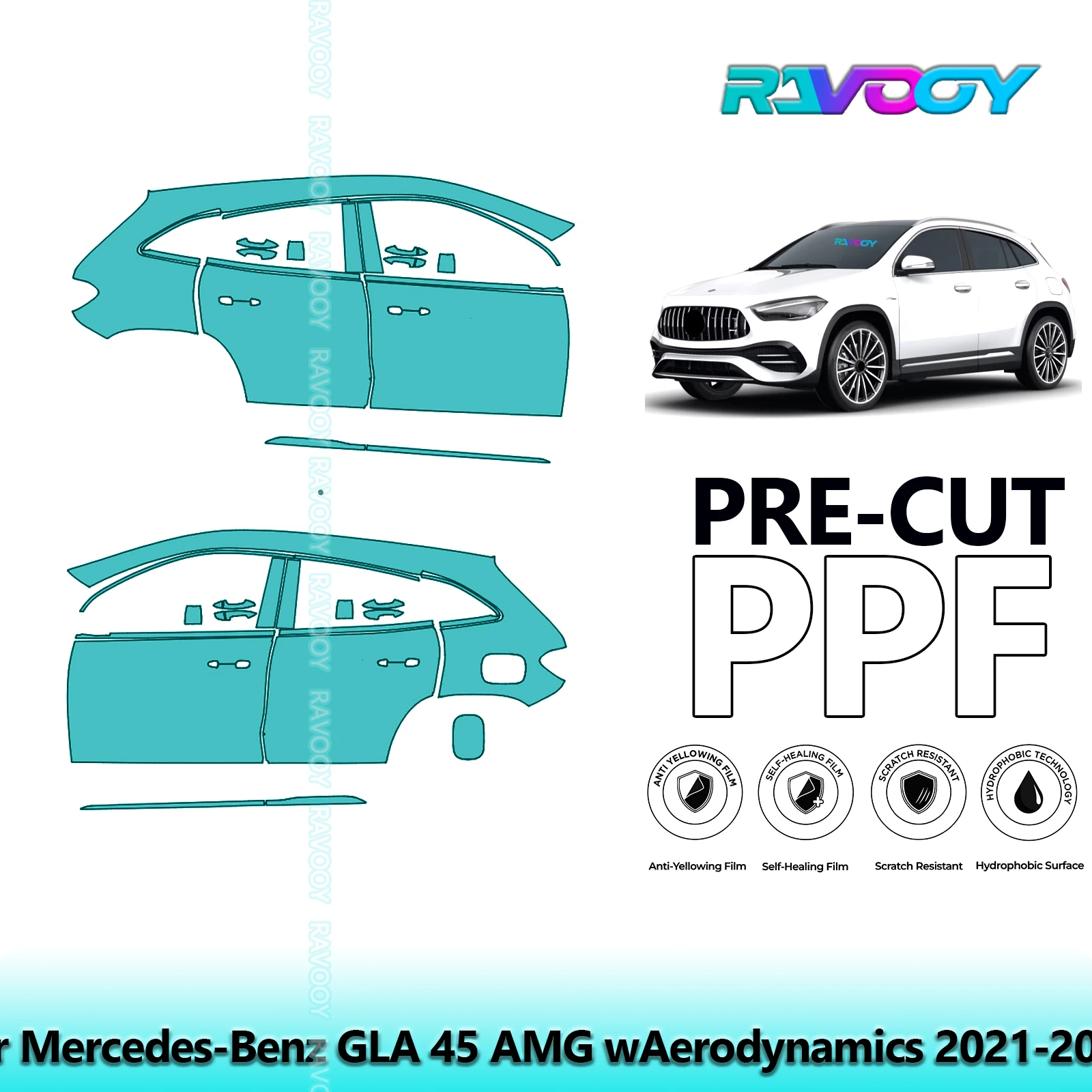 

For Mercedes-Benz GLA 45 AMG wAerodynamics 2021-2023 8.5mil Pre-Cut PPF Door & A/B Pillar Kit TPU Paint Protection Film Set
