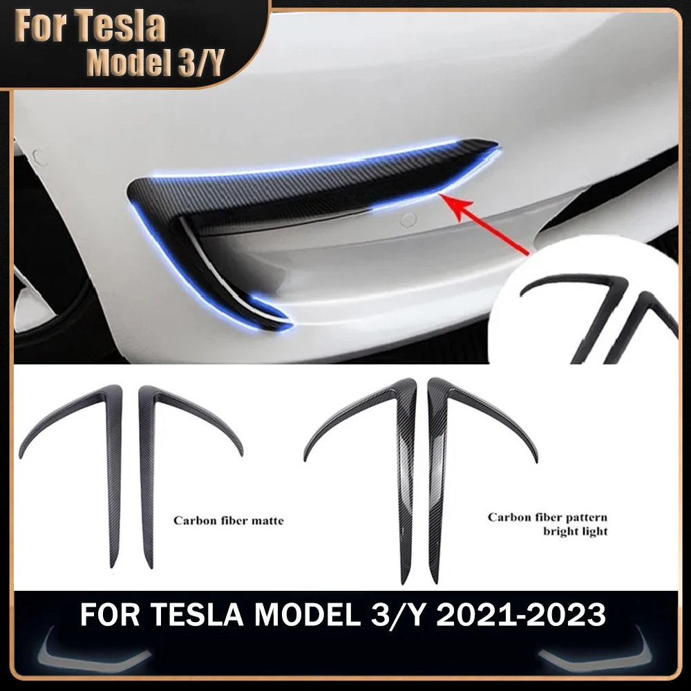 Car Front Fog Lamp Blade Trim Fog Light Frame Cover  For Tesla Model 3 Y 2023 2022-2017 Carbon Fiber ABS ModelY Auto Accessories