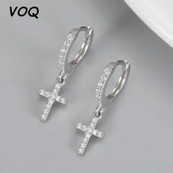 VOQ Silver Color Cross Zircon Pendant Earrings Personality Accessories Pendant Earrings Women's Friendship Gift Jewelry
