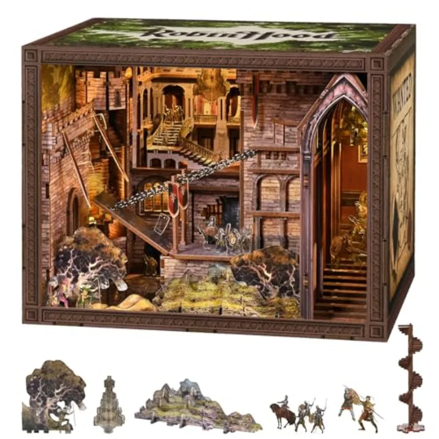 

Book Nook Kit 3D Puzzle for Adults Tiny House Mini Home Craft with Bookshelf Decor in Robin Hood Color DIY Miniature Dollhouse