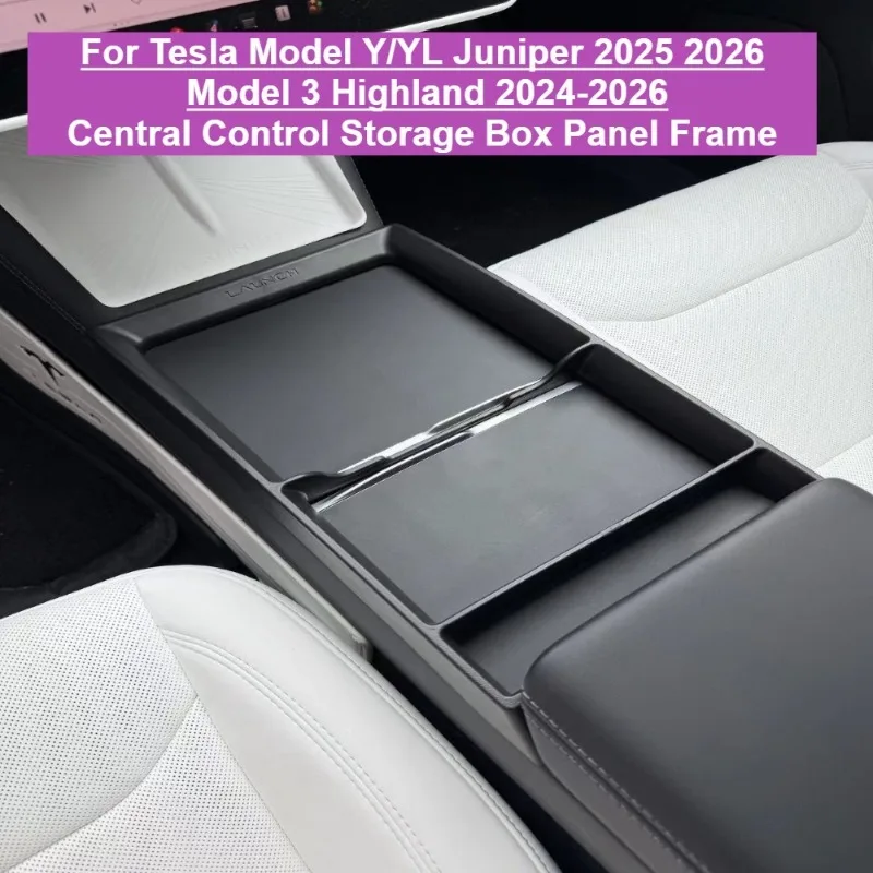 Central Control Storage Box Glasses Case Panel Frame For Tesla Model Y YL Juniper 2025‑2026 Model 3 Highland Auto Accessories