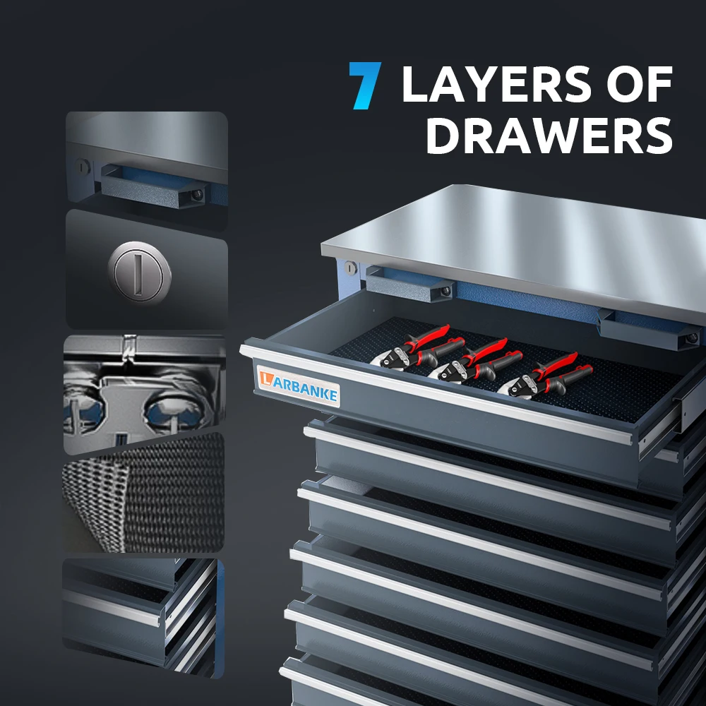 7-Drawer Rolling Tool Chest with Key Locking System,Tool Chest with 360° Lockable Wheels