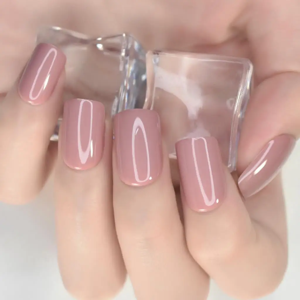 24 Pcs Short Glossy Fake Nails Square Fingernails Press On Nails Uv Gel Full Cover Manicure Salon At Home Daily Wear
