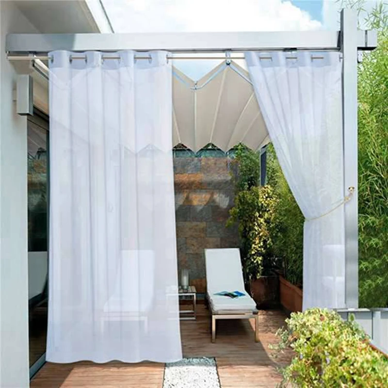 Outdoor Sheer Curtains 4 Panels-Semi Voile Sheer Curtains 52X84inch White For Living Room Gazebo Porch Balcony Pool